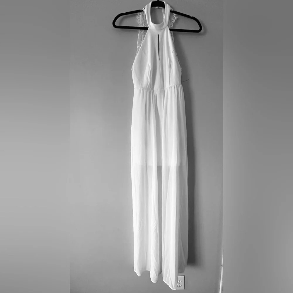 Lulus My Beloved Lace Maxi Dress Women Small White Keyhole Open Back Layer NWOT - Picture 1 of 5